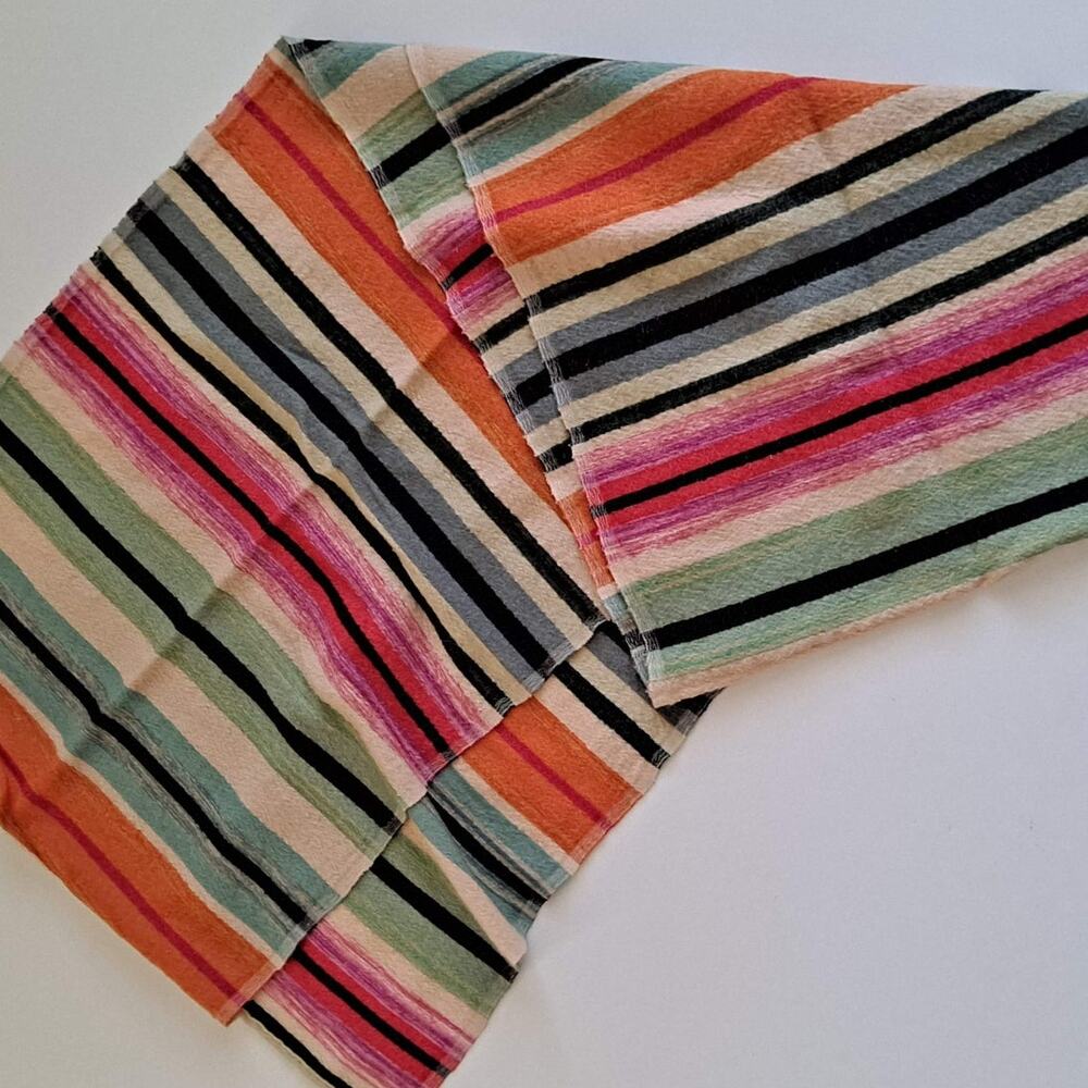 Multicolor Rainbow Striped Very Long Textured Rectangular Scarf - Size 17" X 88" - Picture 7 of 11
